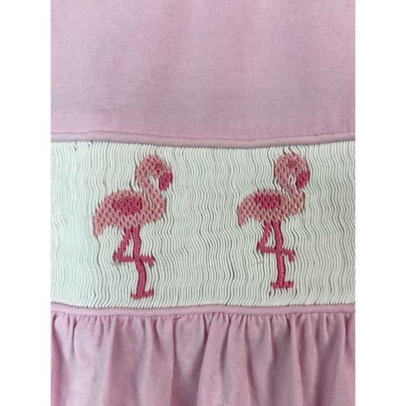 Smock Monkey girls 7 pink smocked flamingo tunic mini dress stretch casual - Picture 3 of 6